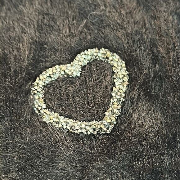 Zara woman’s black fuzzy textured jeweled hearts sweater. Size M - Picture 5 of 8